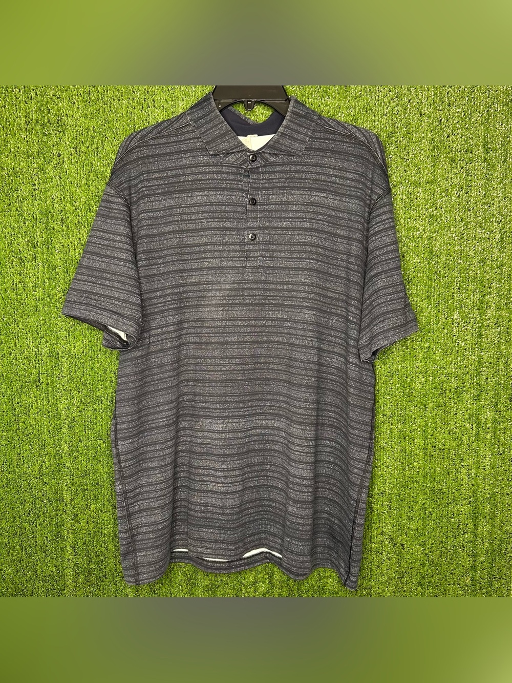 Lululemon Gray/Black Striped Polo Men’s Size XL B24